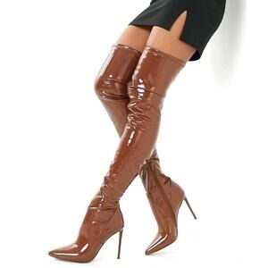 NWT Steve Madden Viktort Cognac Patent Leather Thigh High Boots 6